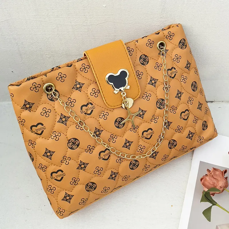 Women Simple Fashionable Printed Square Large Capacity Chain Shoulder Bag - Image 10