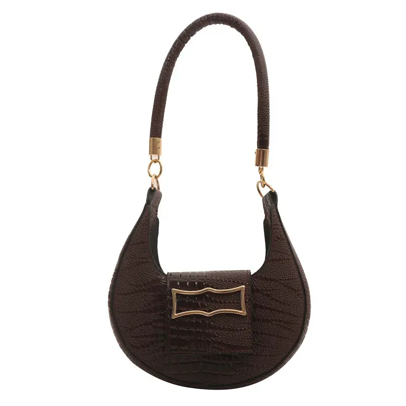 Simple And Fashionable Crocodile Pattern Solid Color Underarm Bag - Image 7