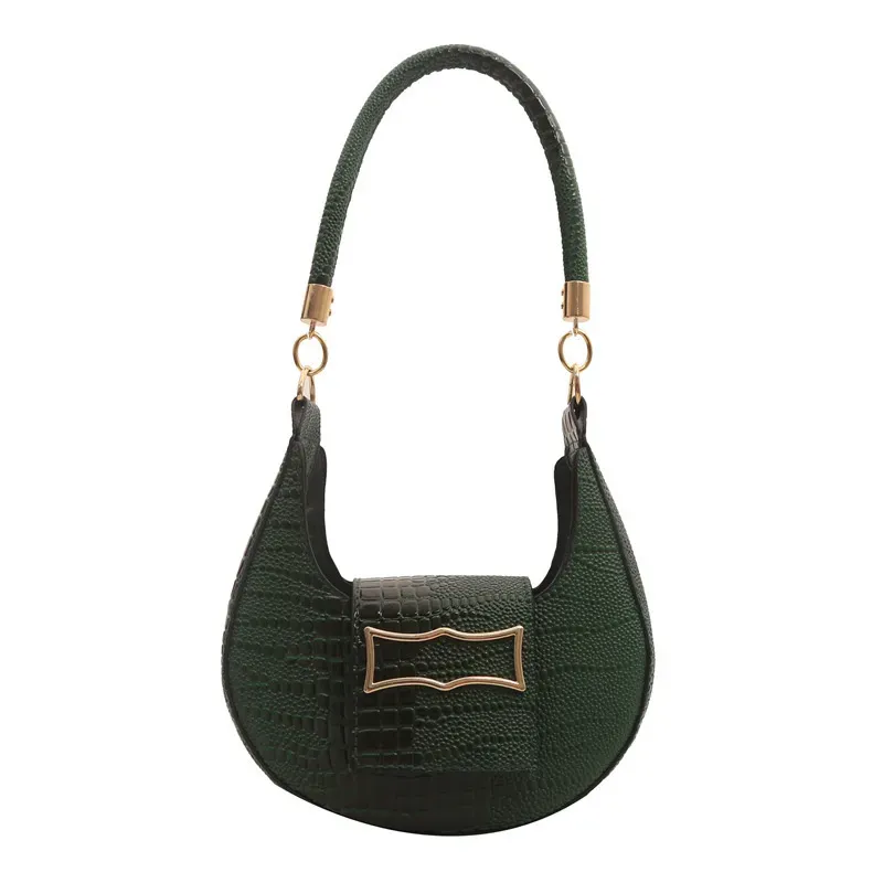Simple And Fashionable Crocodile Pattern Solid Color Underarm Bag - Image 8