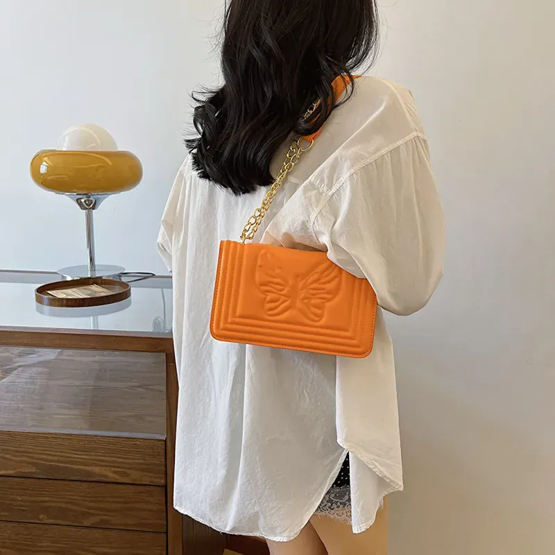 Fashion Solid Color Butterfly Embossed Square Shoulder Bag - Image 3