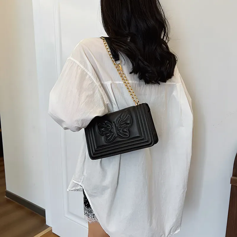 Fashion Solid Color Butterfly Embossed Square Shoulder Bag - Image 4