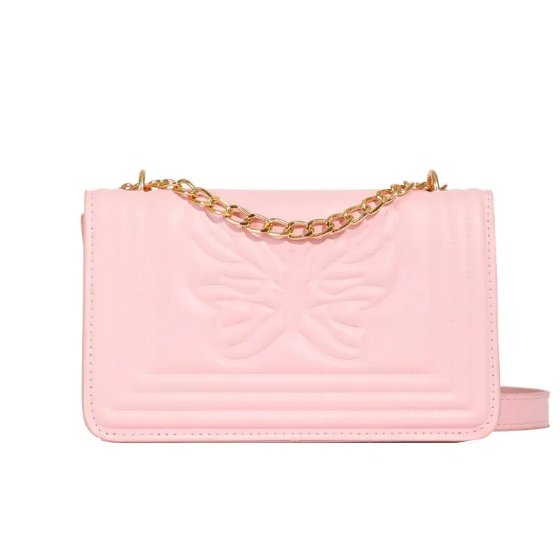 Fashion Solid Color Butterfly Embossed Square Shoulder Bag - Image 10
