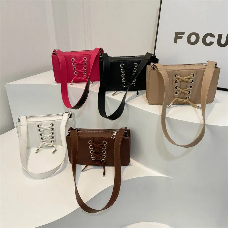 Fashion Lace-up Solid Color Square Shoulder Bag - Image 3