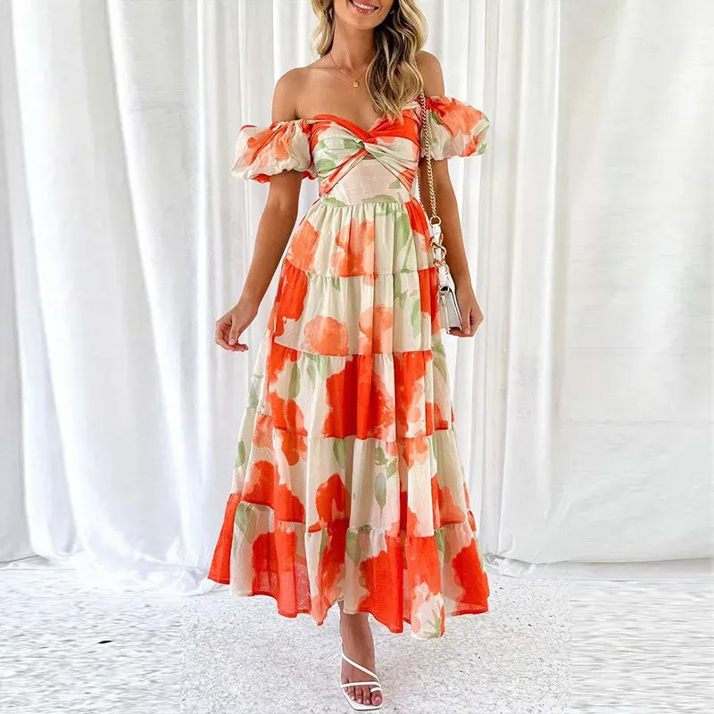 Summer Women Fashion Casual Sweet Floral Print Maxi Dress