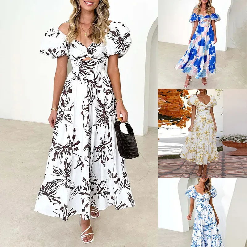 Summer Women Fashion Casual Sweet Floral Print Maxi Dress - Image 4