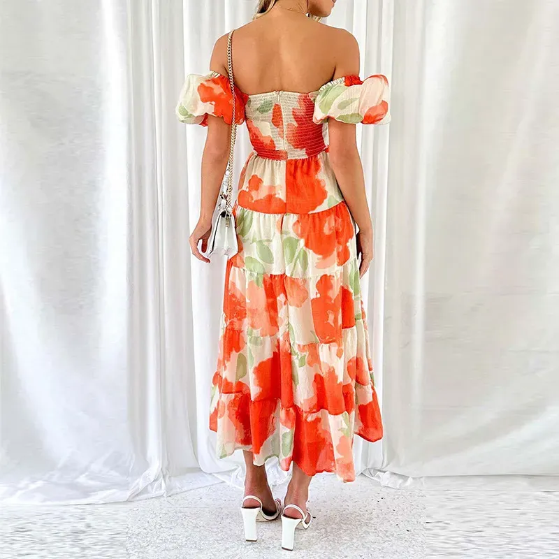Summer Women Fashion Casual Sweet Floral Print Maxi Dress - Image 5