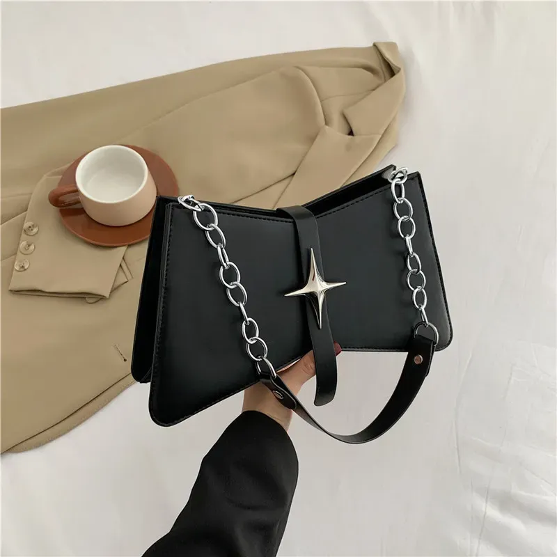 Women Fashion Solid Color Star Chain Square Shoulder Underarm Bag