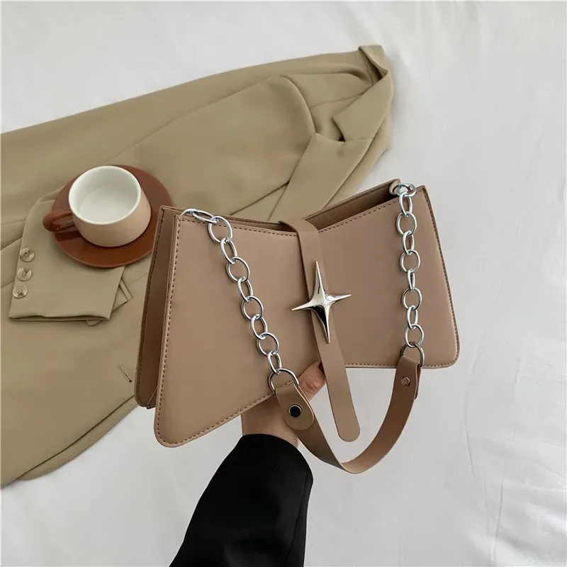 Women Fashion Solid Color Star Chain Square Shoulder Underarm Bag - Image 8