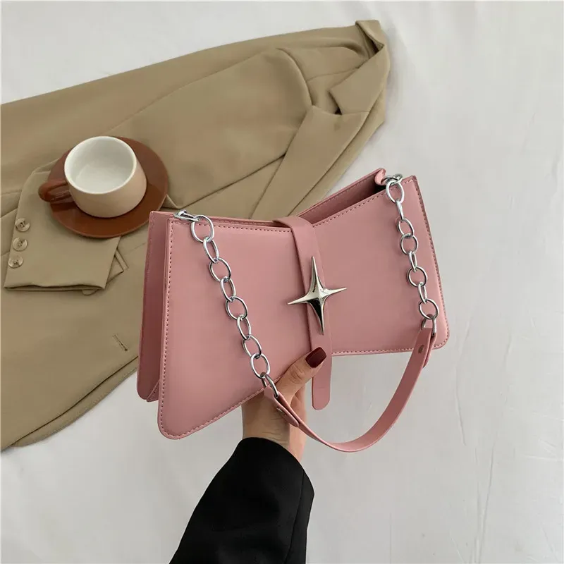 Women Fashion Solid Color Star Chain Square Shoulder Underarm Bag - Image 10