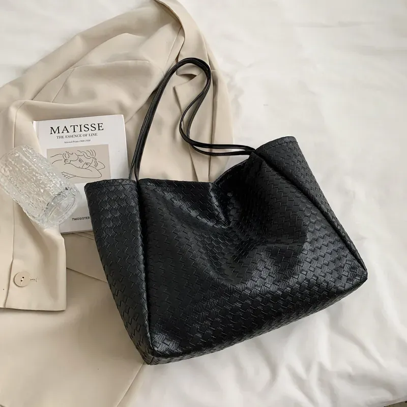 Women Simple Solid Color Large Capacity PU Tote Bag - Image 6