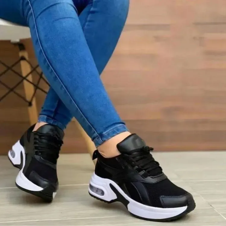 Women Fashion Casual Plus Size Breathable Lace-Up Thick-Soled Sneaker - Image 3