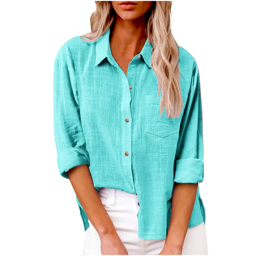 Women Casual Solid Color Cotton Linen Blouses - Image 15