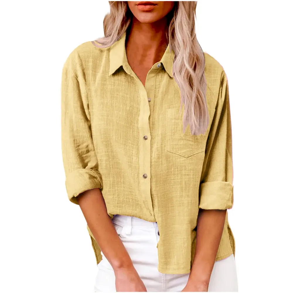 Women Casual Solid Color Cotton Linen Blouses - Image 16