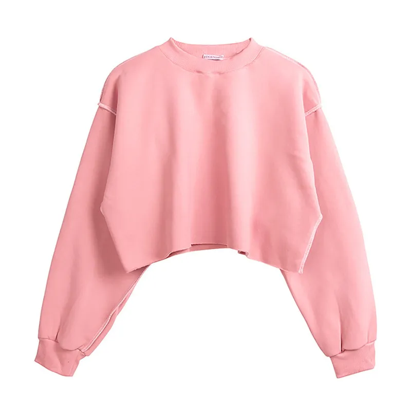 Autumn Winter Women Casual Solid Color Round Neck Long Sleeve Crop Blank Sweatshirt - Image 7