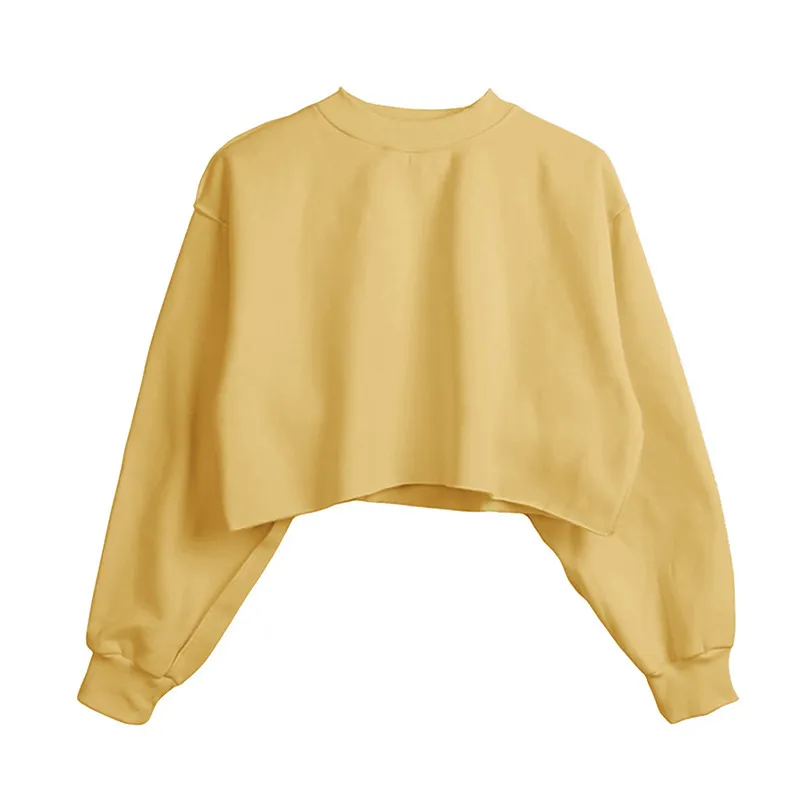 Autumn Winter Women Casual Solid Color Round Neck Long Sleeve Crop Blank Sweatshirt - Image 8