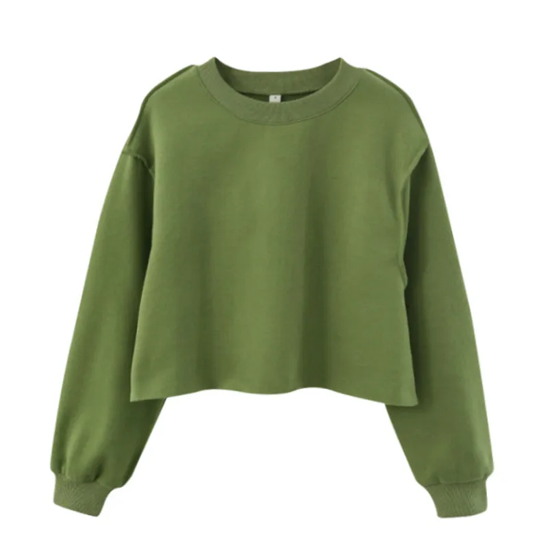 Autumn Winter Women Casual Solid Color Round Neck Long Sleeve Crop Blank Sweatshirt - Image 10