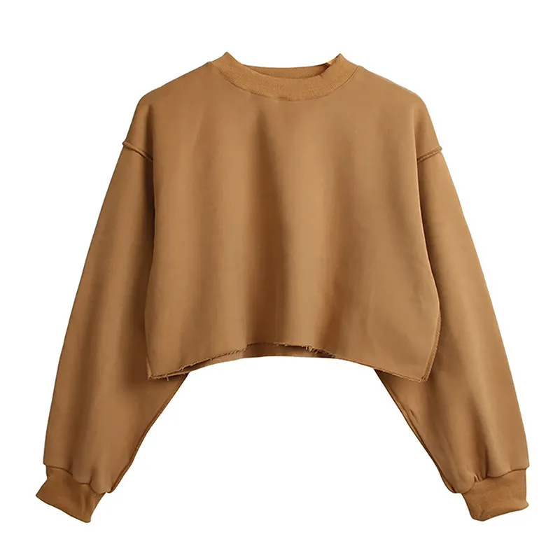 Autumn Winter Women Casual Solid Color Round Neck Long Sleeve Crop Blank Sweatshirt - Image 14