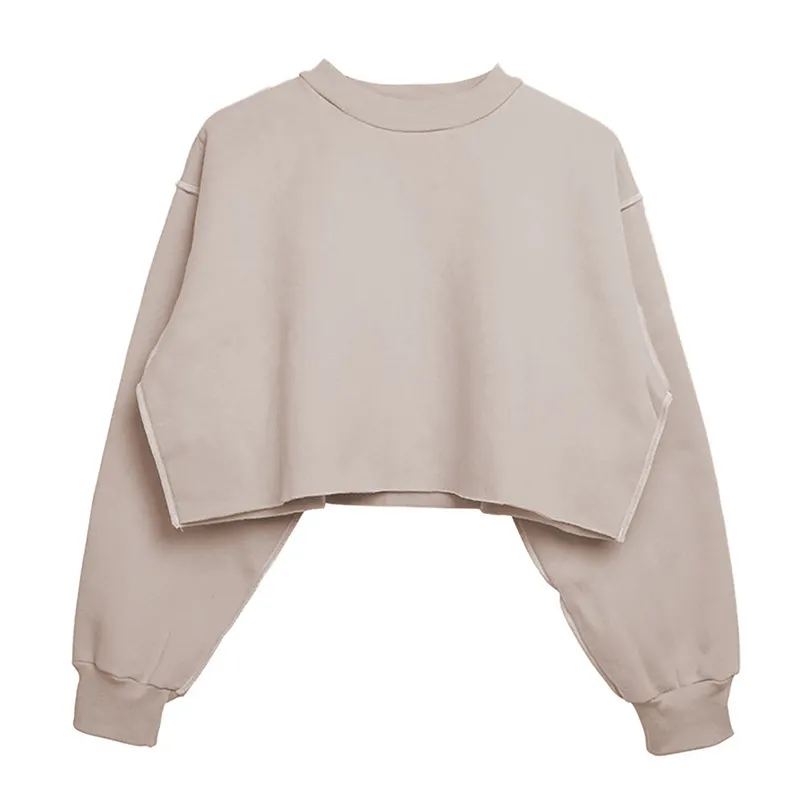 Autumn Winter Women Casual Solid Color Round Neck Long Sleeve Crop Blank Sweatshirt - Image 15