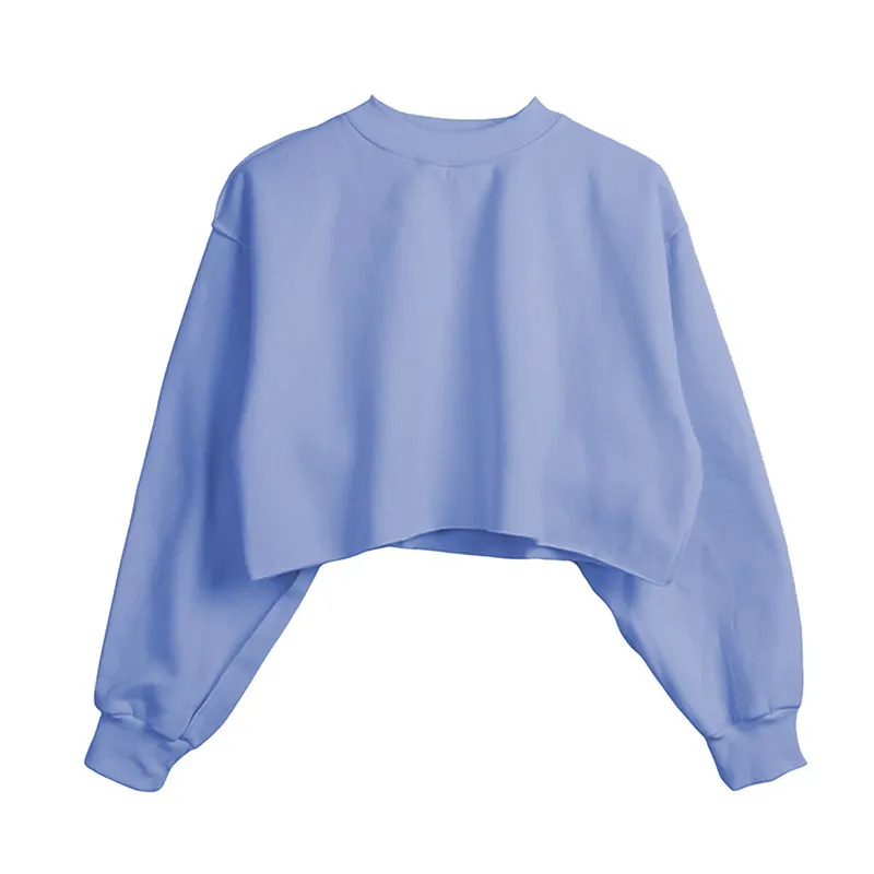 Autumn Winter Women Casual Solid Color Round Neck Long Sleeve Crop Blank Sweatshirt - Image 16