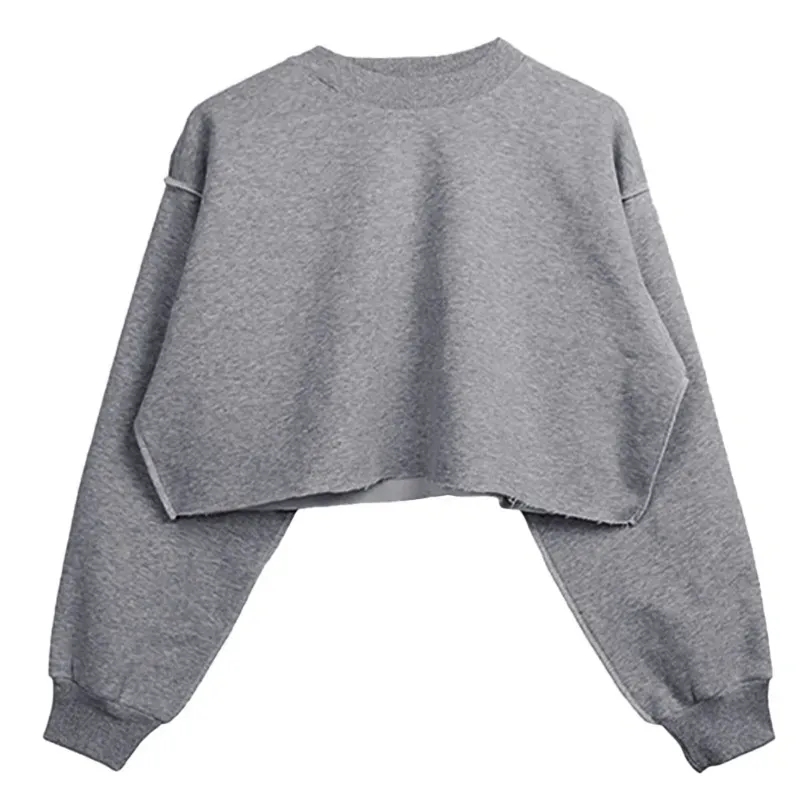 Autumn Winter Women Casual Solid Color Round Neck Long Sleeve Crop Blank Sweatshirt - Image 17