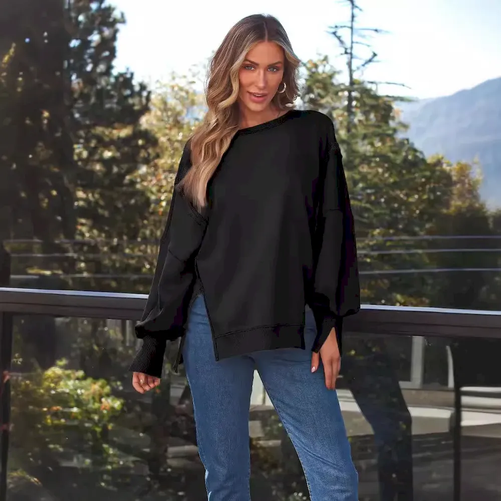 Women Fashion Casual Crewneck Long Sleeve Blank Sweatshirt