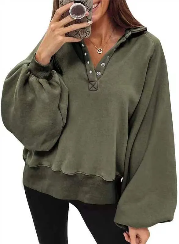 Autumn Winter Women Casual Solid Color Lantern Sleeve Hoodies - Image 7