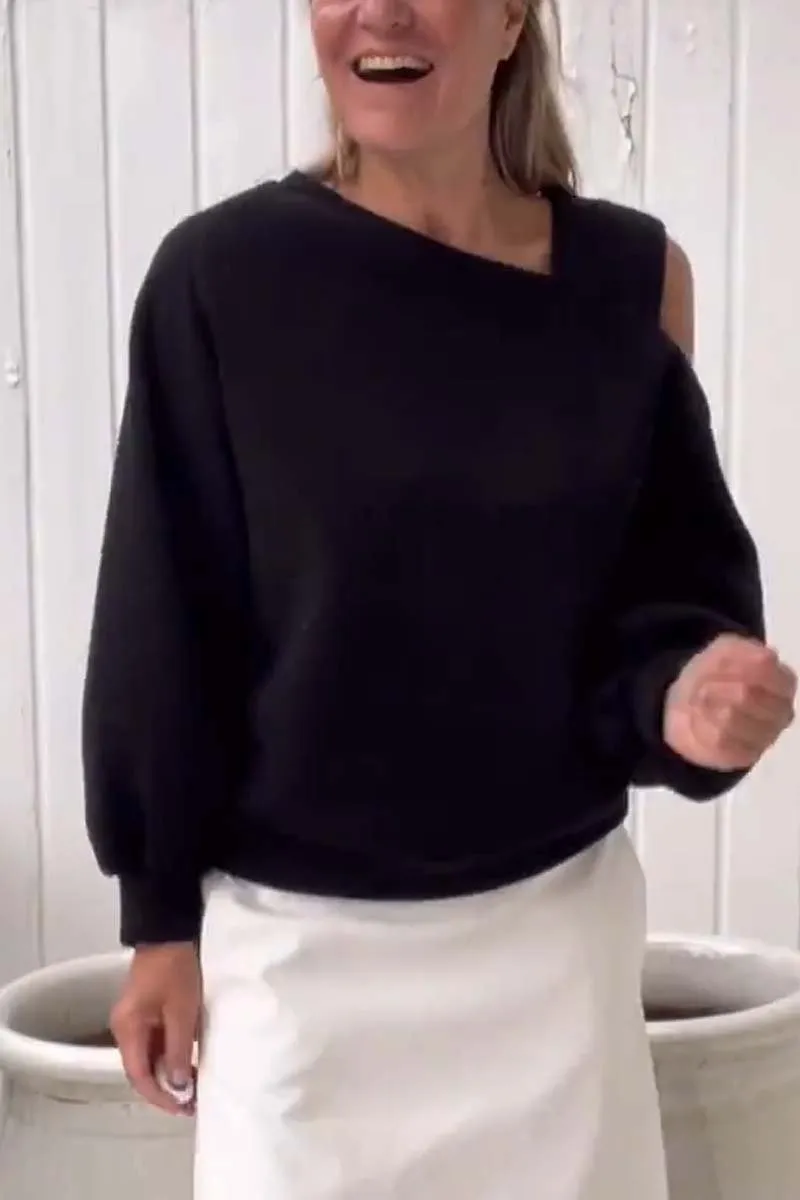 Autumn Winter Women Fashion Solid Color Shoulder Loose Long Sleeve Sweatshirt - Image 7