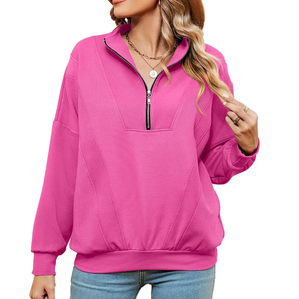Autumn Winter Women Casual Solid Color Zipper Long Sleeve Blank Sweatshirt - Image 6