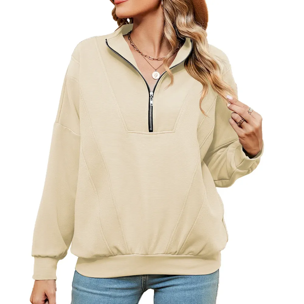 Autumn Winter Women Casual Solid Color Zipper Long Sleeve Blank Sweatshirt - Image 8
