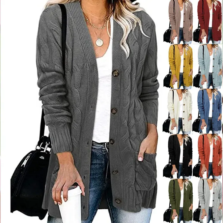 Autumn Winter Women Casual Single-Breasted Knitted Cardigan Jacket