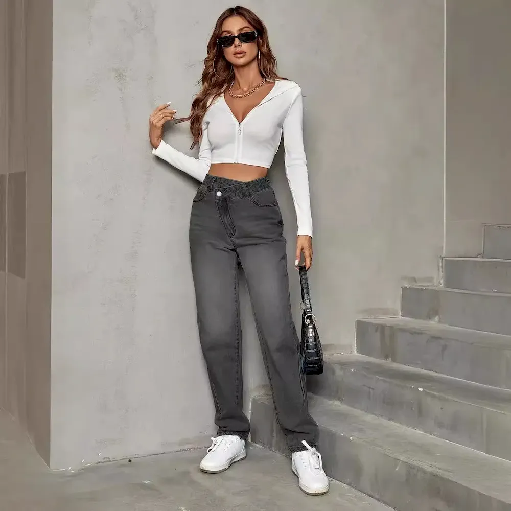 Women Fashion Casual High Waist Loose Straight Jeans - Image 3