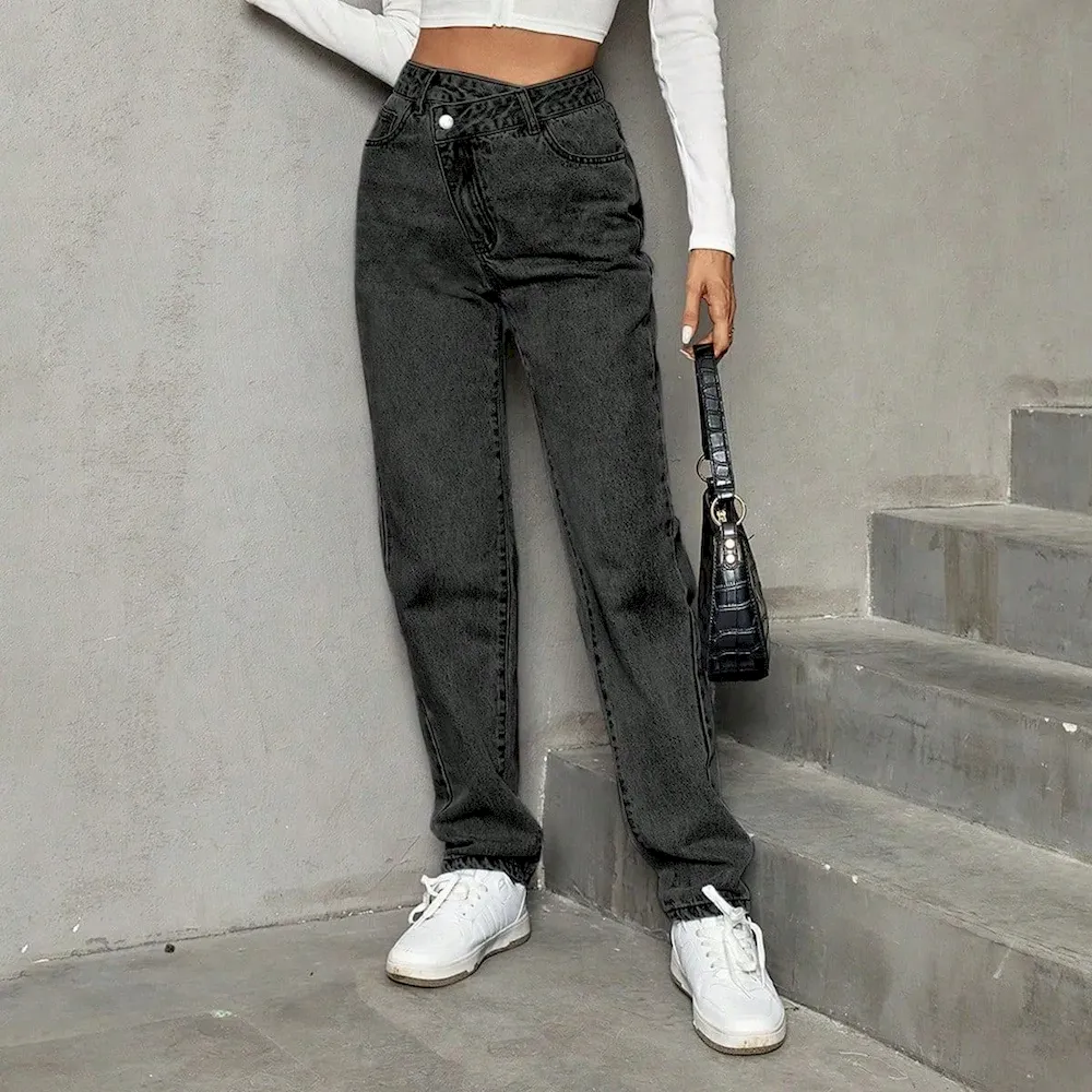 Women Fashion Casual High Waist Loose Straight Jeans - Image 12