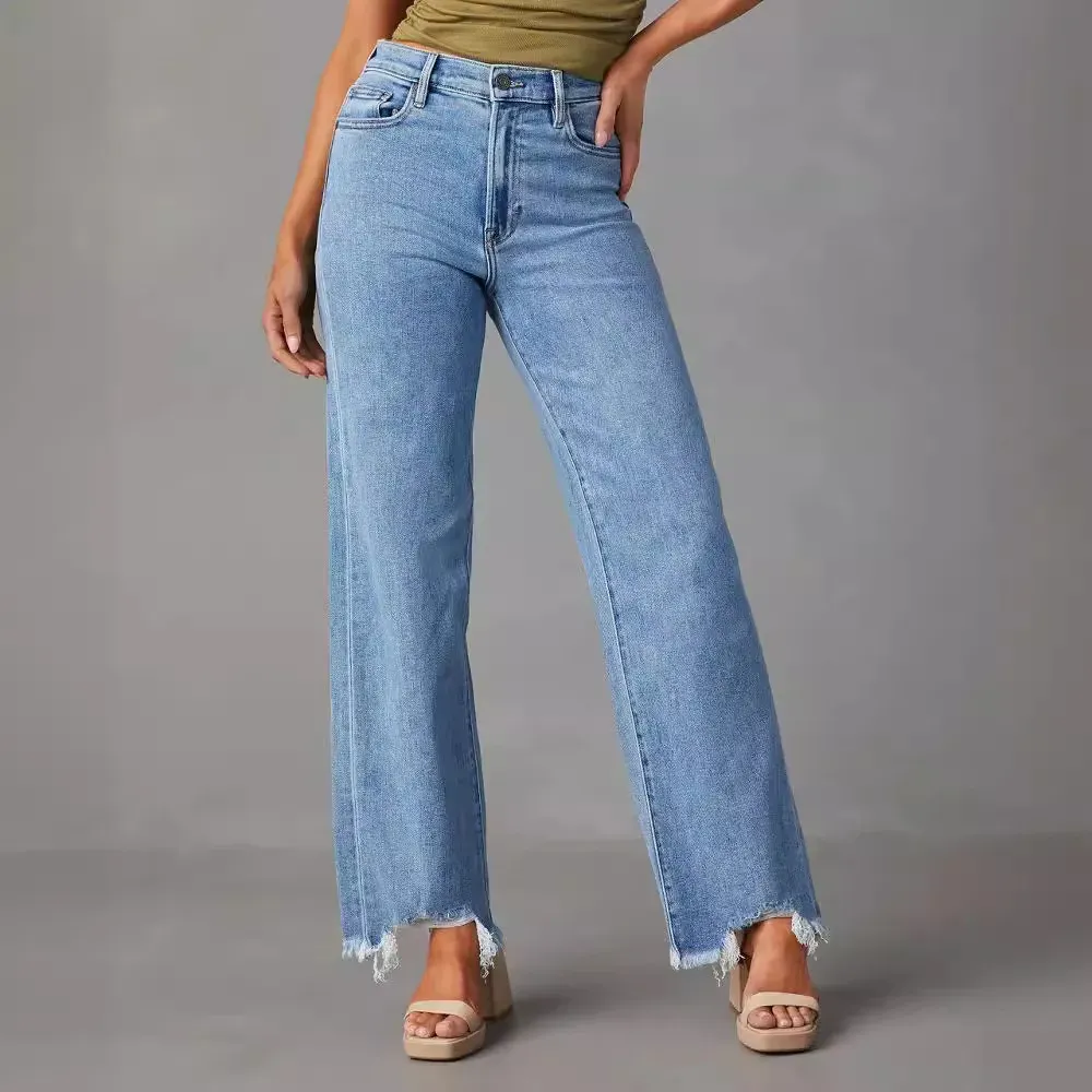 Women Fashion Simple Scrub-Edge Jeans - Image 4