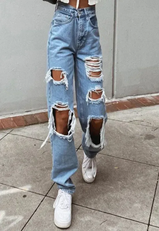 Women Fashion Slim-Fit Ripped Jeans - Image 3