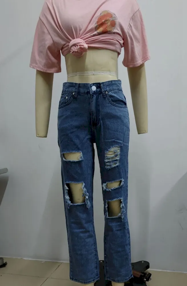 Women Fashion Slim-Fit Ripped Jeans - Image 4