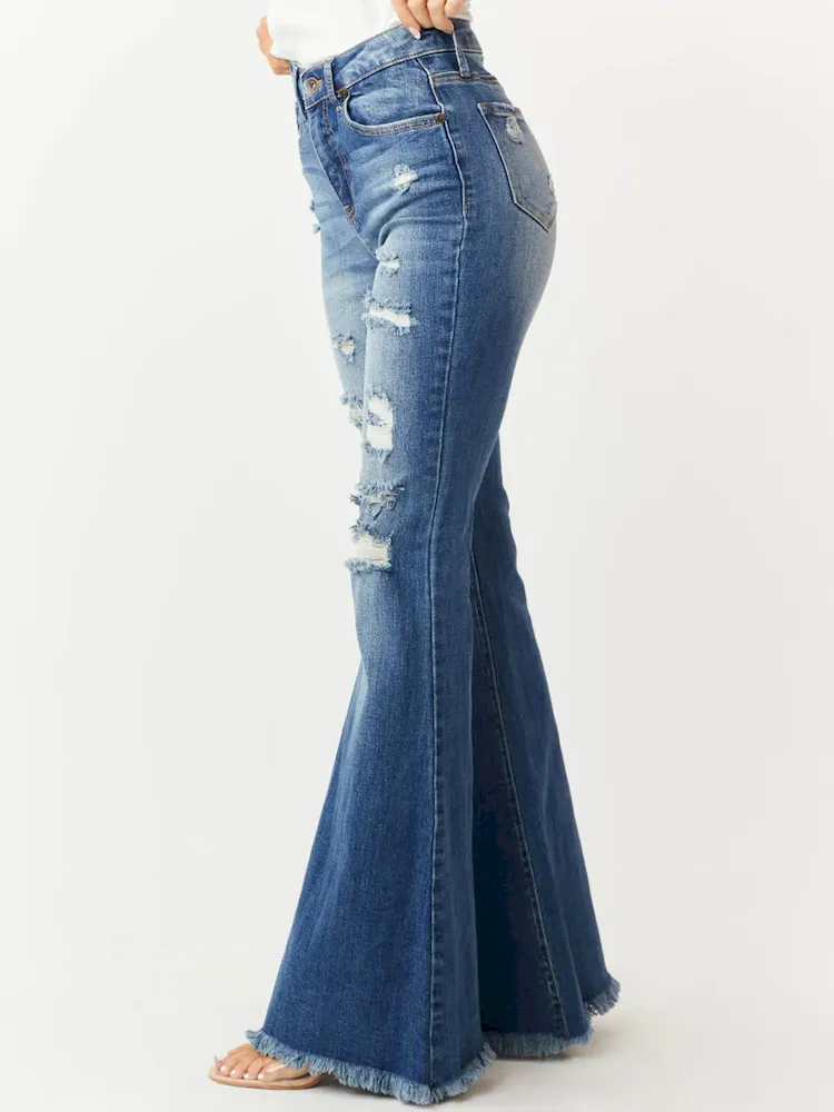Women Fashion Slim-Fit Stretch Ripped Flared Jeans - Image 4