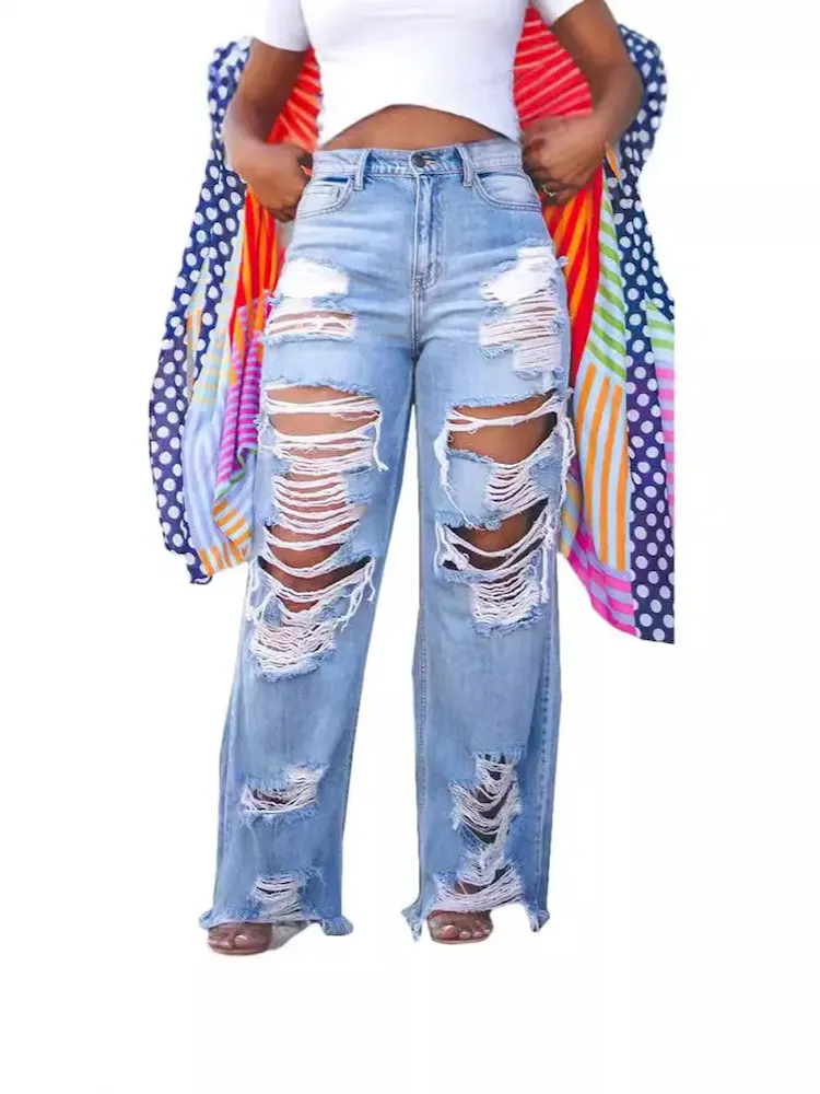 Women Fashion Loose Ripped Jeans - Image 4