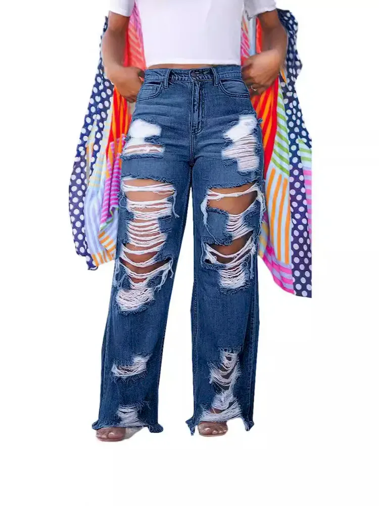 Women Fashion Loose Ripped Jeans - Image 5