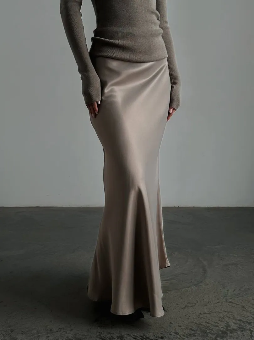 Women Elegant Solid Color Satin Fishtail Skirt - Image 4
