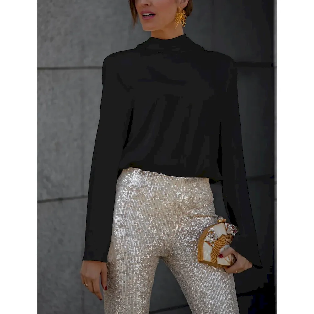 Women Fashion Casual Solid Color Loose Backless Long Sleeve Shirt - Image 5