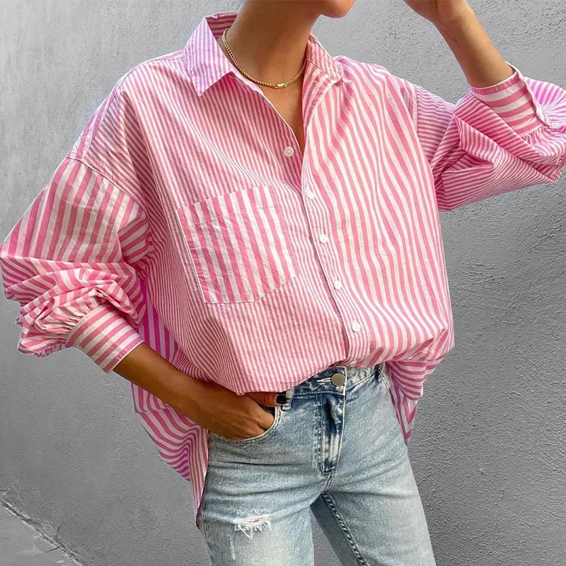 Women Fashion Simple Stripe Long Sleeve Shirt - Image 3