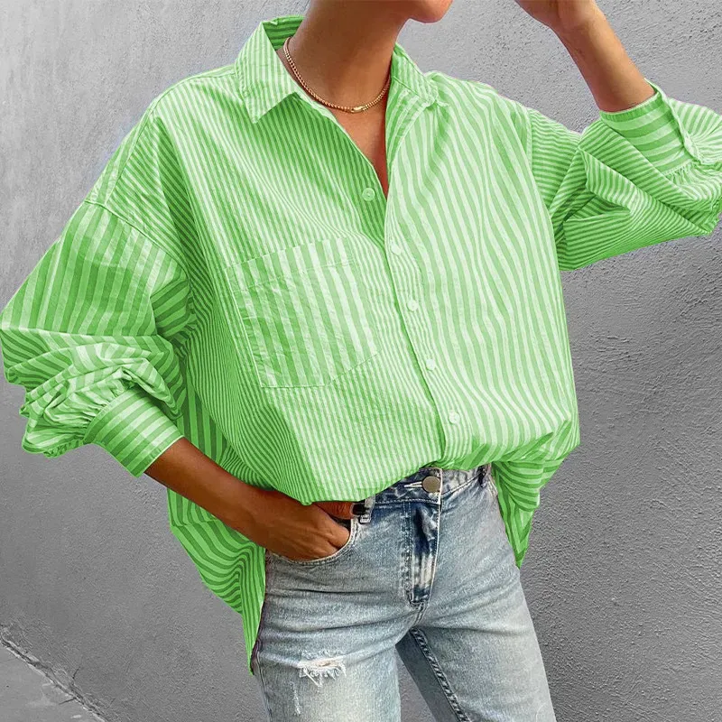 Women Fashion Simple Stripe Long Sleeve Shirt - Image 5