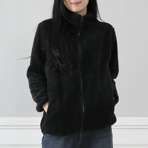 Autumn Winter Women Fashion Double-Sided Fleece Stand Collar Warm Thick Long Sleeve Coat - Image 8