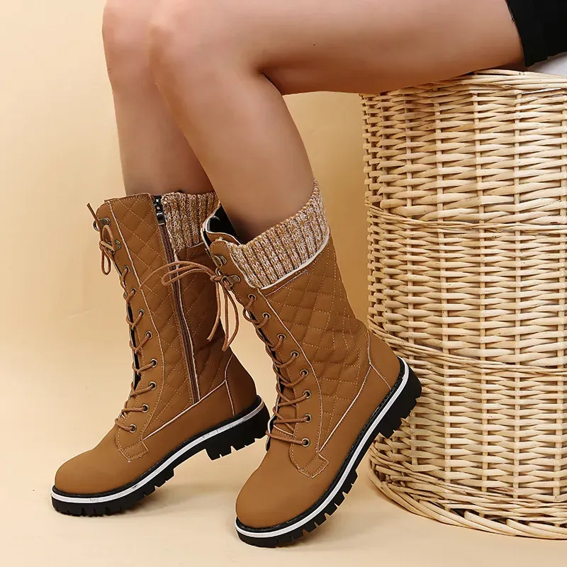 Autumn Winter Women Fashion Plus Size Strap Warm Side Zipper Mid-Calf Boots - Image 8