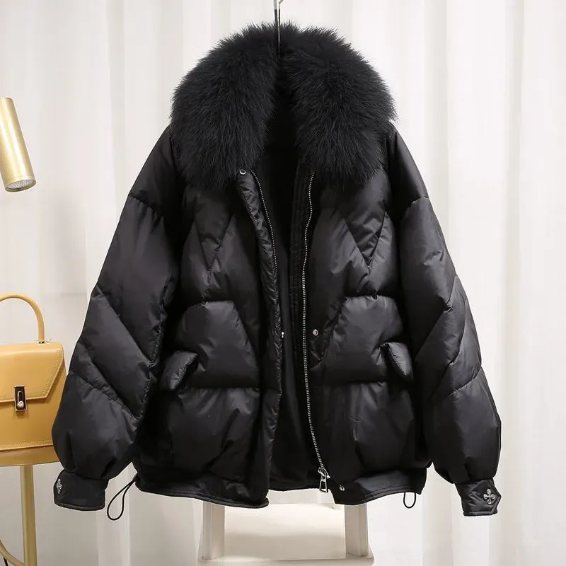 Autumn Winter Women Fashionable Loose Bright Plush Cotton Coat