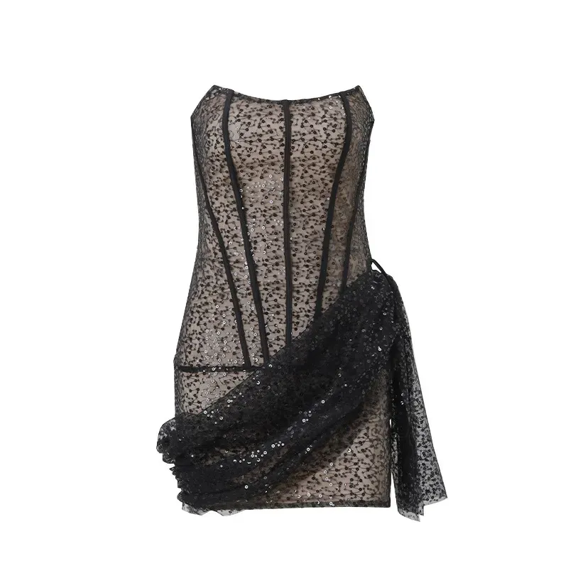 Women Nightclub Sexy Elegant Elegant Party Evening Sequin Mesh Corset Tube Dress - Image 5