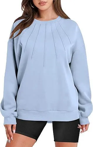 Autumn Winter Women Casual Loose Solid Color Round Neck Long Sleeve Sweatshirt - Image 5