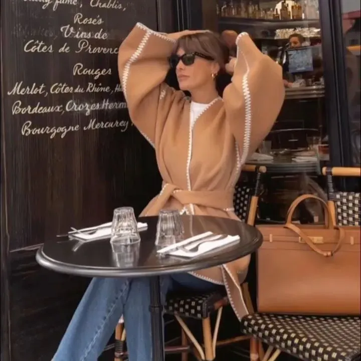 Autumn Winter Women Fashion V-Neck Cardigan Lace-Up Long Sleeve Coat - Image 5