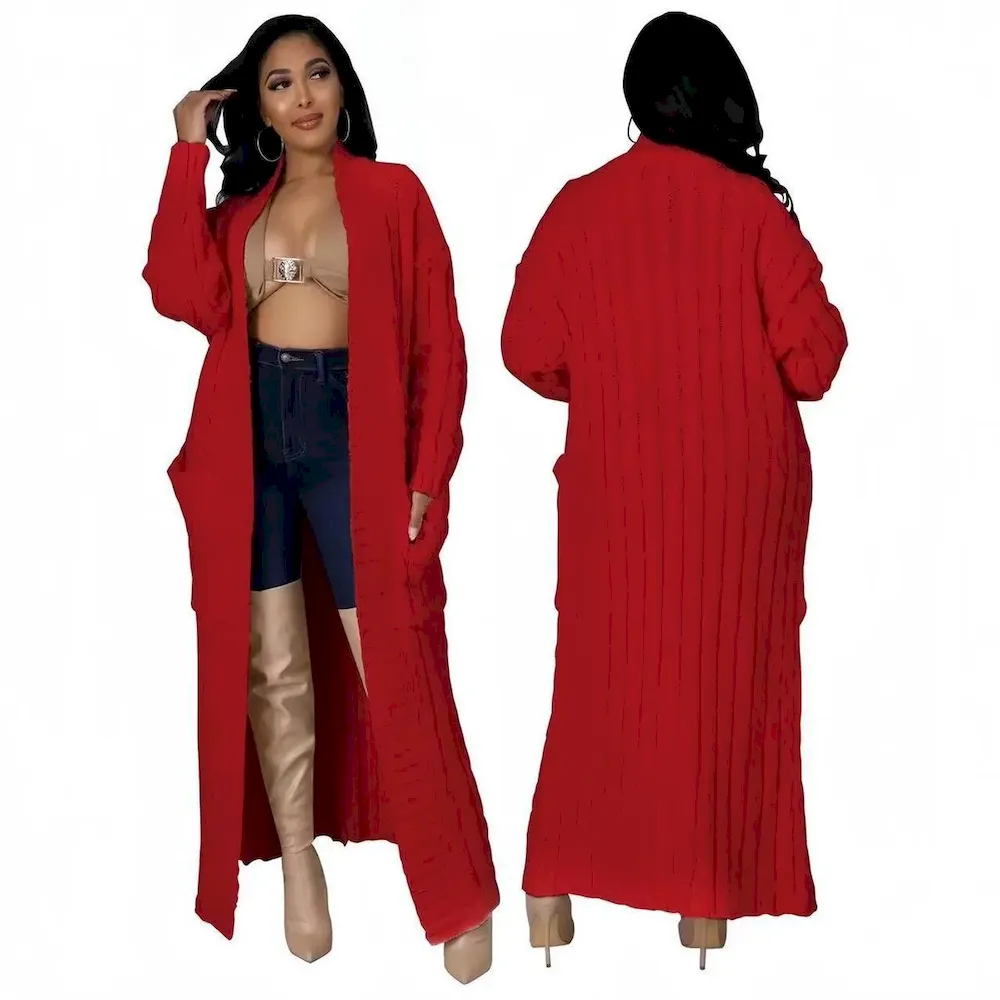 Autumn Winter Women Fashion Solid Color Long Sleeve Sweater Coat - Image 3