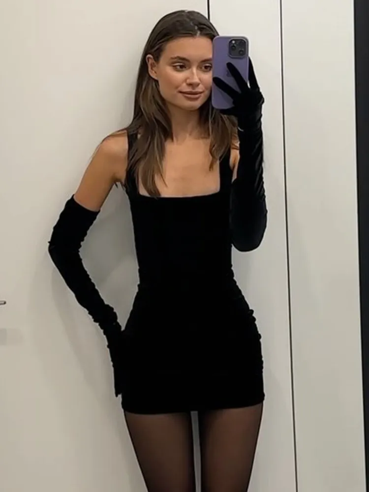 Summer Women Fashion Sexy Solid Color Square Collar Tight Mini Dress - Image 4